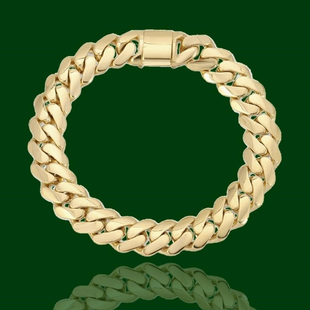 14K SOLID YELLOW GOLD 10MM 7INCH CUBAN LINK BRACEL