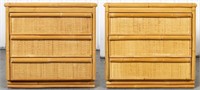 Mid-Century Modern Woven Bamboo Nightstands, Pair