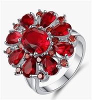 .925 Silver Jewelry Ring Dark Red Ruby Gemstone