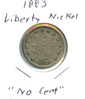 1883 Liberty Nickel - "No Cent"