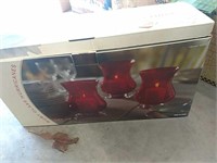 Ruby glass hurricane candle set