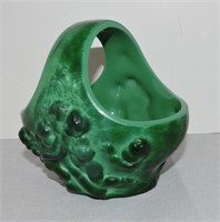 Malachite basket with cherubs, 5"