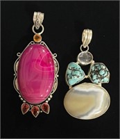 Pair of Sterling and Natural Stone Pendants