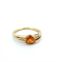 14K Yellow Gold Ring with Citrine and Diamond