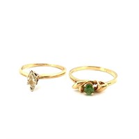 Two 14K Gold Rings with Emerald and Diamond