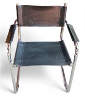 Italian Leather & Chrome Cantilever Armchair.