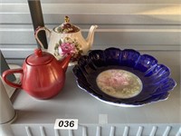 2 Vintage Teapots and Dish U231