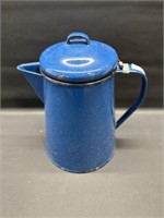 Vtg enamel ware blue speckled coffee pot 10.5" h