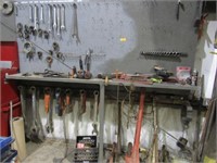 TOOLS ON WALL AND IN ROLL AROUND CART