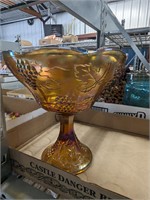 Carnival glass pedestal bowl