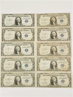 (10) 1935 $1 Silver Certificates: E & F