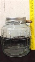 Glass barrel cookie/storage jar with wooden