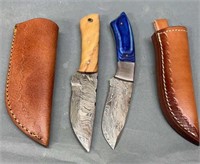 Two Damascus Knives & Sheaths