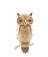 Vintage 14ct yellow gold owl brooch