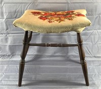 19x19x13" Antique Stool W Floral Pattern Seat