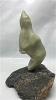 14 inch Carved Soapstone Bear On Rock Sculpture