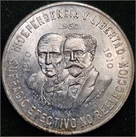 1960 MEXICO 10 PESOS - 90% Silver BU Diez Pesos