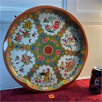 Vintage, large, willow design tin tray 16” round