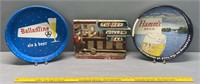 Advertising Beer Tray Lot & Chalkware Bar Display