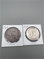 1959, 1964 Silver Un Peso Mexican Coin