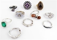 Ten Silver Rings, Size 6-6.25