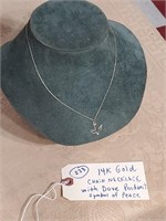 14k gold chain necklace w dove pendant peace