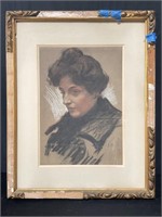 Pastel portrait painting signed on paper framed