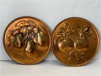 Vintage Stamped Copper Wall Hangings Pear/Apple