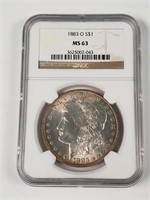 1883 O Morgan Silver Dollar- Graded MS63