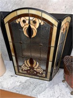 Vintage Stained Glass & Metal Fire Screen
