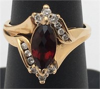 10k Gold & Diamond Ring With Red Stone