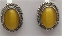 Mexico Sterling Silver Earrings W Yellow Stone