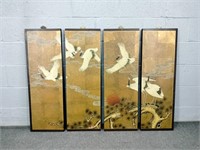 Set Of 4 Finely Crafted Japanese Crane Panels