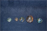 (5) German Swirl Latticinio Core Marbles