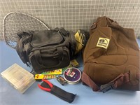 HODGMAN WADERS, FISHING BAG W/ CONTENTS & MORE