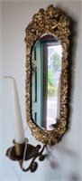 Brass floral mirrored wall sconce 12”
