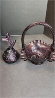 Fenton Ruggled Basket and Ring Holder