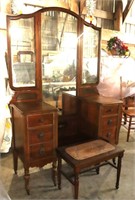 Antique Dressing Vanity with Stenciled Decor,