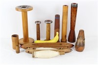 12 Pcs. Antique Wood Spools & Bobbins