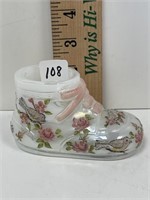 FENTON HAND PAINTED BABY SHOE BY MARILYN WAGNER