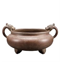 Purple sand double-ear stove of Qing Dynasty
