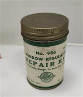 Vintage window regulator repair kit, in tin