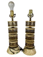 Pair White and Gold MCM Accent Lamps