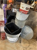 galvanized bucket and various lids