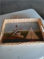 Wicker nautical serving tray