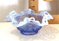 Fenton opalescent blue glass basket