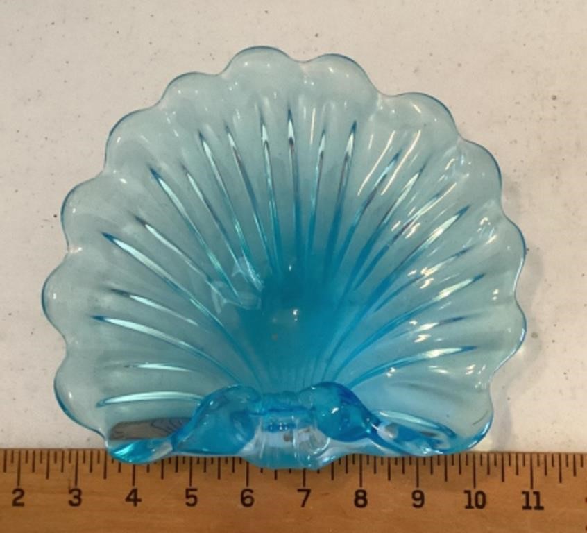 Blue art glass candy dish