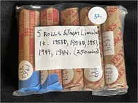 5 ROLLS OF LINCOLN WHEAT PENNIES