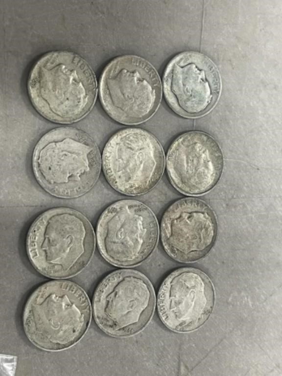 12 SILVER ROOSEVELT DIMES