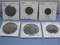 Six  Assorted Domination Mexico Peso Coins